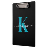 Modern Black Aquamarin Script Monogram Klemmbrett (Links)