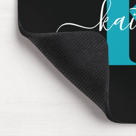 Modern Black Aquamarin Script Monogram Mousepad (Ecke)