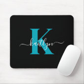 Modern Black Aquamarin Script Monogram Mousepad (Mit Mouse)