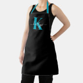 Modern Black Aquamarin Script Monogram Schürze (InSitu)