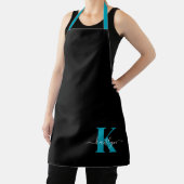 Modern Black Aquamarin Script Monogram Schürze (InSitu)