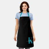 Modern Black Aquamarin Script Monogram Schürze (Getragen)