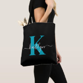 Modern Black Aquamarin Script Monogram Tasche (Von Nahem)