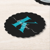 Modern Black Aquamarin Script Monogram Untersetzer (angewinkelt)