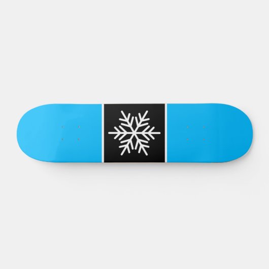 Modern Black Azure Blue White Stripes Snowflake Skateboard (Horizontal)