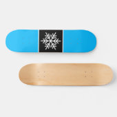 Modern Black Azure Blue White Stripes Snowflake Skateboard (Horizontal)