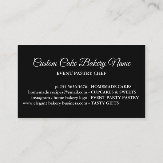 Modern Black Bakery Woman Cake Service Visitenkarte (Rückseite)