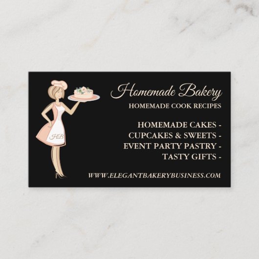 Modern Black Bakery Woman Cake Service Visitenkarte (Vorderseite)