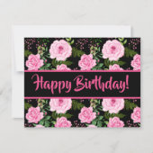 Modern Black Beautiful Pink Roses Happy Birthday (Vorderseite)