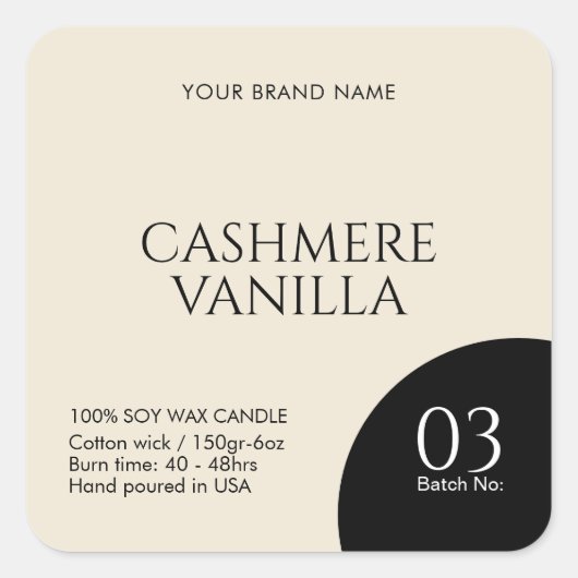 Modern black beige candle label sticker (Vorderseite)