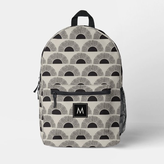 Modern Black & Beige Sunset Abstract Art Monogram Bedruckter Rucksack (Vorderseite)
