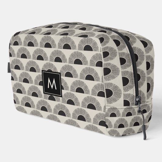 Modern Black & Beige Sunset Abstract Art Monogram Waschbeutel (Rechte Ecke)