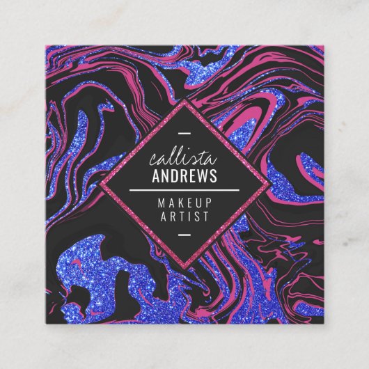 Modern Black Berry Pink Blue Glitzer Marmor Makeup Quadratische Visitenkarte (Vorderseite)
