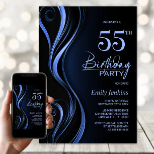 Modern Black Blue 55. Geburtstagsparty Einladung