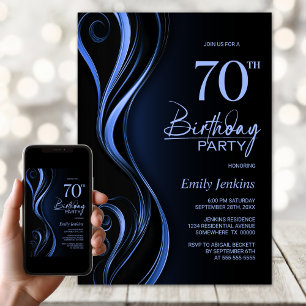 Modern Black Blue 70. Geburtstagsparty Einladung