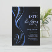 Modern Black Blue Birthday Party Einladung (Stehend Vorderseite)
