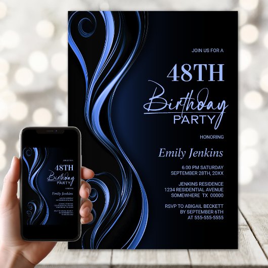 Modern Black Blue Birthday Party Einladung