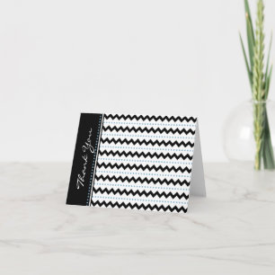 Modern Black Blue Chevron and Dots Thank You Card Dankeskarte