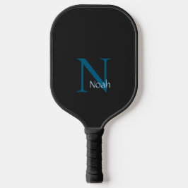 Modern Black Blue Custom Monogram Name Pickleball Schläger