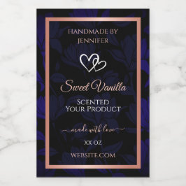Modern Black Blue Floral Product Labels Rose Gold Lebensmitteletikett