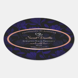 Modern Black Blue Floral Product Labels Rose Gold Ovaler Aufkleber