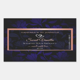 Modern Black Blue Floral Product Labels Rose Gold Rechteckiger Aufkleber
