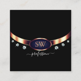 Modern Black Blue Rose Gold mit Monogram Diamonds Quadratische Visitenkarte