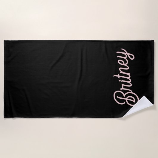 Modern Black Blush Dusty Pink Monogram Name Strandtuch (Vorderseite)