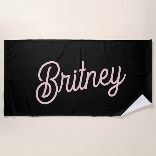Modern Black Blush Dusty Pink Monogram Name Strandtuch (Vorderseite)