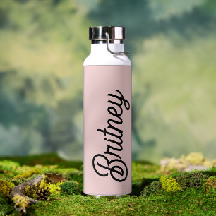 Modern Black Blush Dusty Pink Monogram Name Trinkflasche