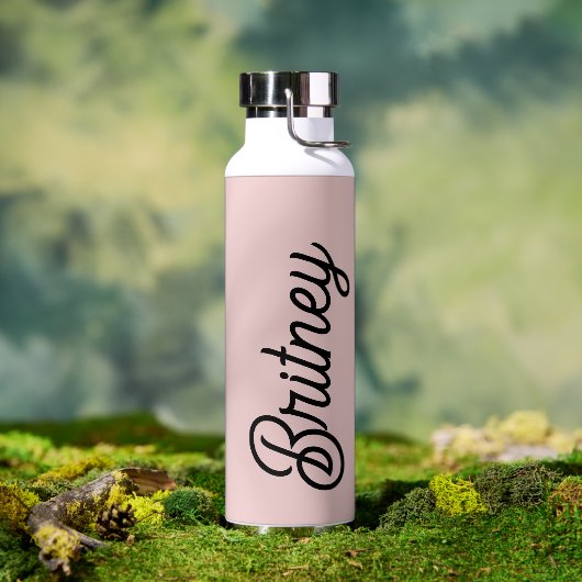 Modern Black Blush Dusty Pink Monogram Name Trinkflasche (Außenbereich)
