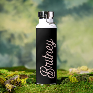 Modern Black Blush Dusty Pink Monogram Name Trinkflasche