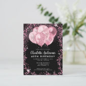 Modern Black Blush Pink Glitzer Ballon Geburtstag Postkarte (Stehend Vorderseite)