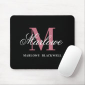 Modern Black Blush Pink Monogram Script Mouse Pad Mousepad (Mit Mouse)