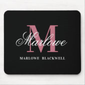 Modern Black Blush Pink Monogram Script Mouse Pad Mousepad (Vorne)