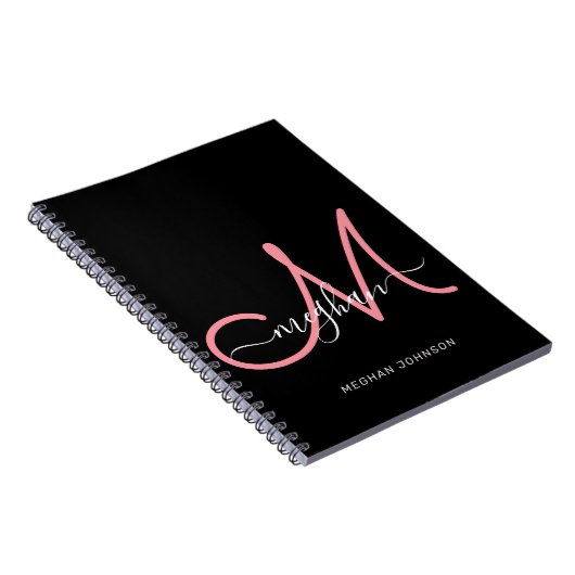 Modern Black Blush Pink Script Mit Monogramm Notizblock (Rechte Seite)