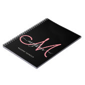 Modern Black Blush Pink Script Mit Monogramm Notizblock (Linke Seite)