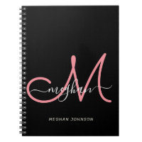 Modern Black Blush Pink Script Mit Monogramm