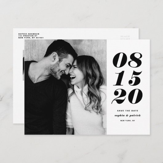 Modern Black Bold Date Typografy Save the Date Ankündigungspostkarte (Vorne/Hinten)