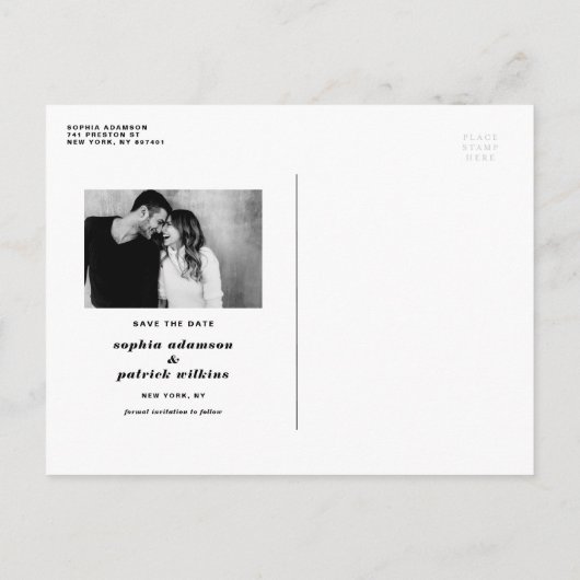 Modern Black Bold Date Typografy Save the Date Ankündigungspostkarte (Rückseite)