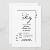 Modern Black Border 40. Geburtstag Party Einladung (Vorne/Hinten)