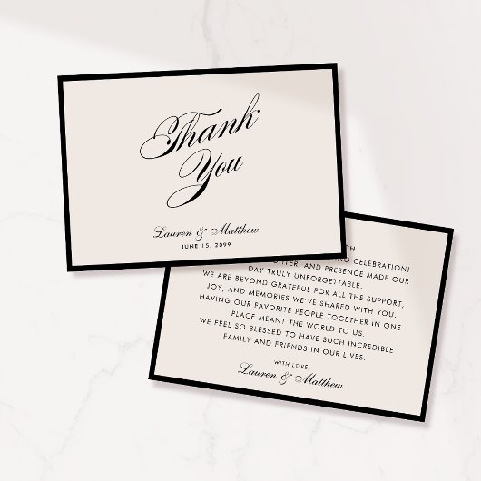 Modern Black Border Ivory Wedding Thank You Card Einladung