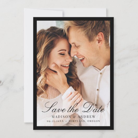 Modern Black Border Photo Wedding Save The Date (Vorderseite)