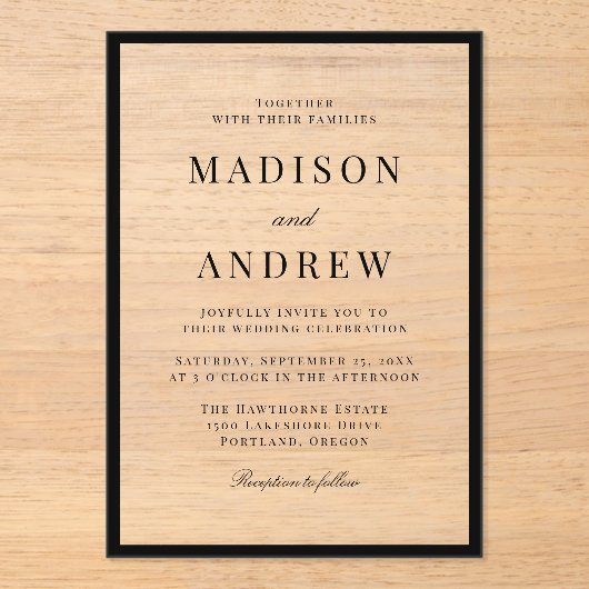 Modern Black Border Wedding Acryleinladungen (Vorderseite)