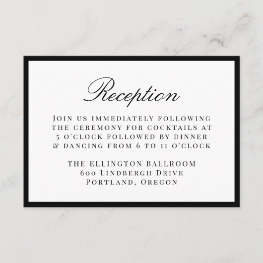 Modern Black Border Wedding Reception Begleitkarte (Vorderseite)