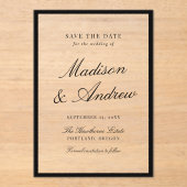Modern Black Border Wedding Save the Date Acryleinladungen (Vorderseite)
