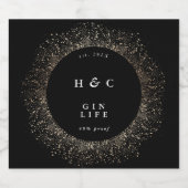 Modern Black Botanicals Gold Boho Spark Gin Circle Alkoholflaschenetikett (Einzelnes Label)