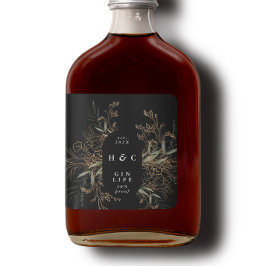 Modern Black Botanicals Gold Eucalyptus Gin Arch Quadratischer Aufkleber