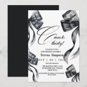 Modern Black Bow 30th Birthday   Einladung (Vorne/Hinten)