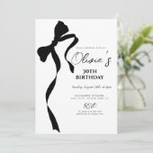 Modern black bow 30th birthday party invitation einladung (Stehend Vorderseite)